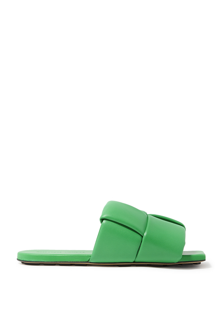 PATCH FLAT MULE-Padded intreccio leather flat mules-PARAKEET:Green:36